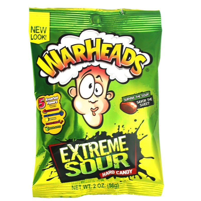 Warheads Extreme Sour Hard Candy 2oz / 56g Peg Bag - Box 12 pieces