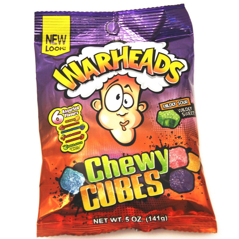 Warheads Chewy Cubes 5oz / 141g Peg Bag- Box (12 pieces)